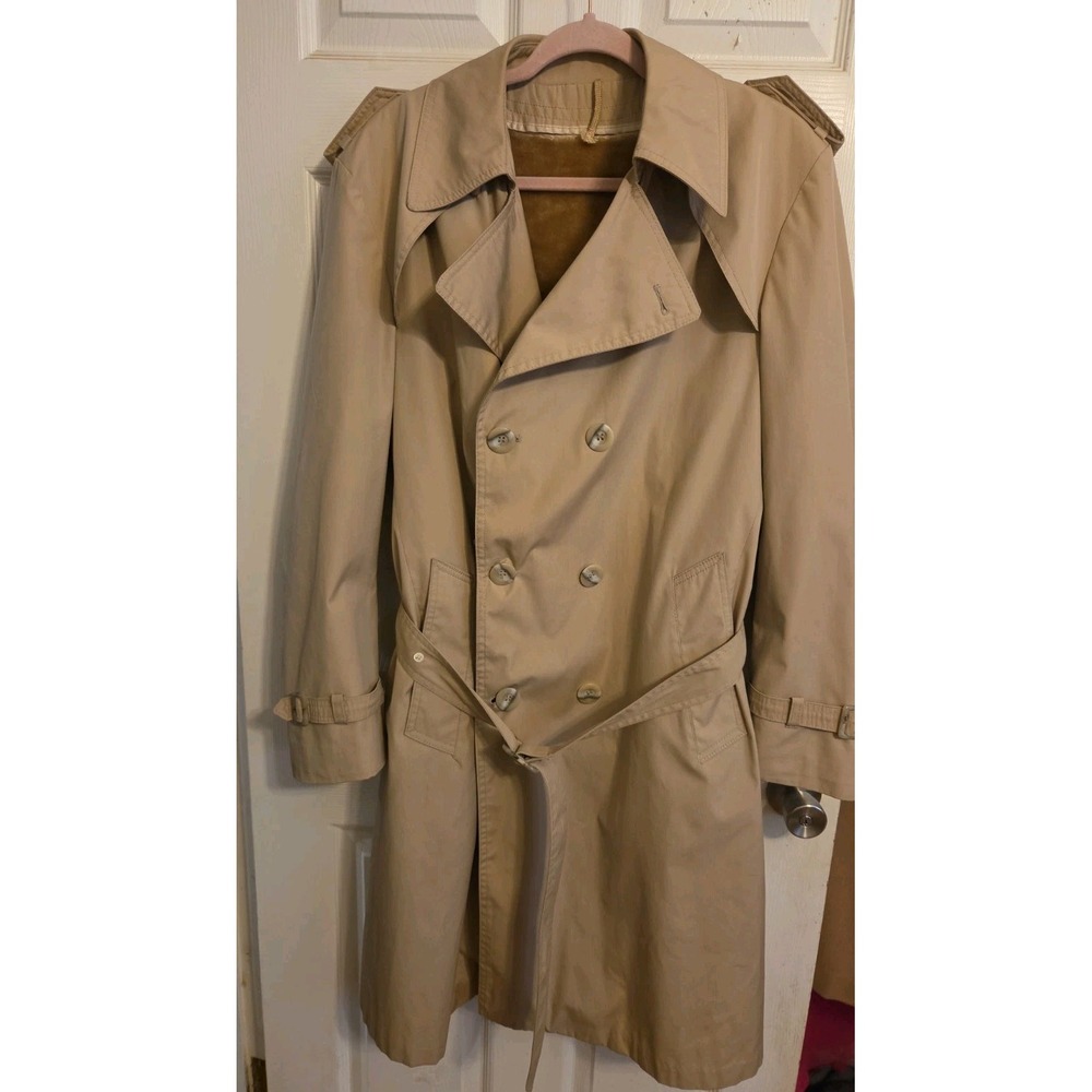 Vintage Sears The Men's Store Trench Coat Mens 42 Tan Belted Removable Liner 70'